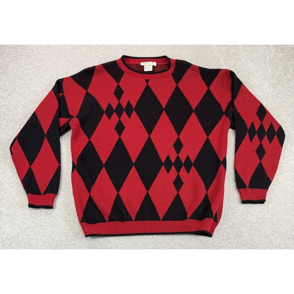 Sakura Other - Vintage Sakura Sport MEDIUM Red Black Argyle Diamond Knit Pullover Sweater USA